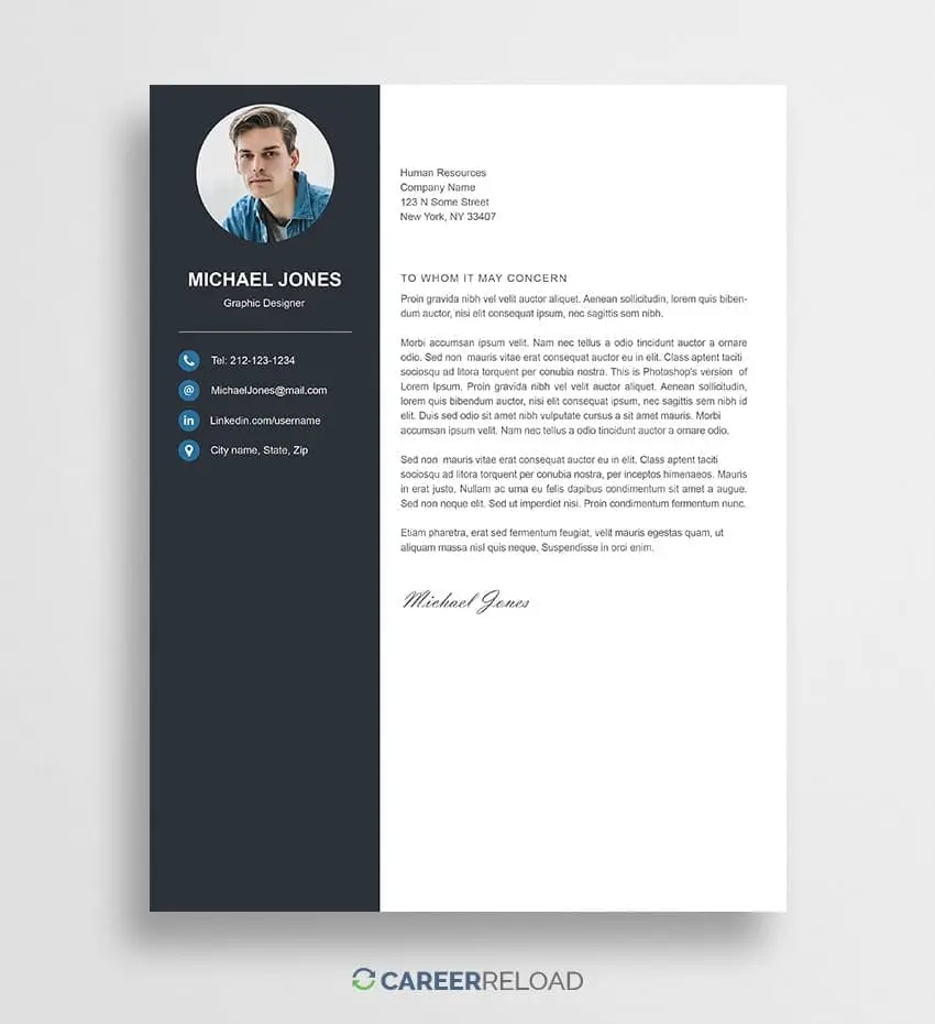 Cover letter template for Photoshop