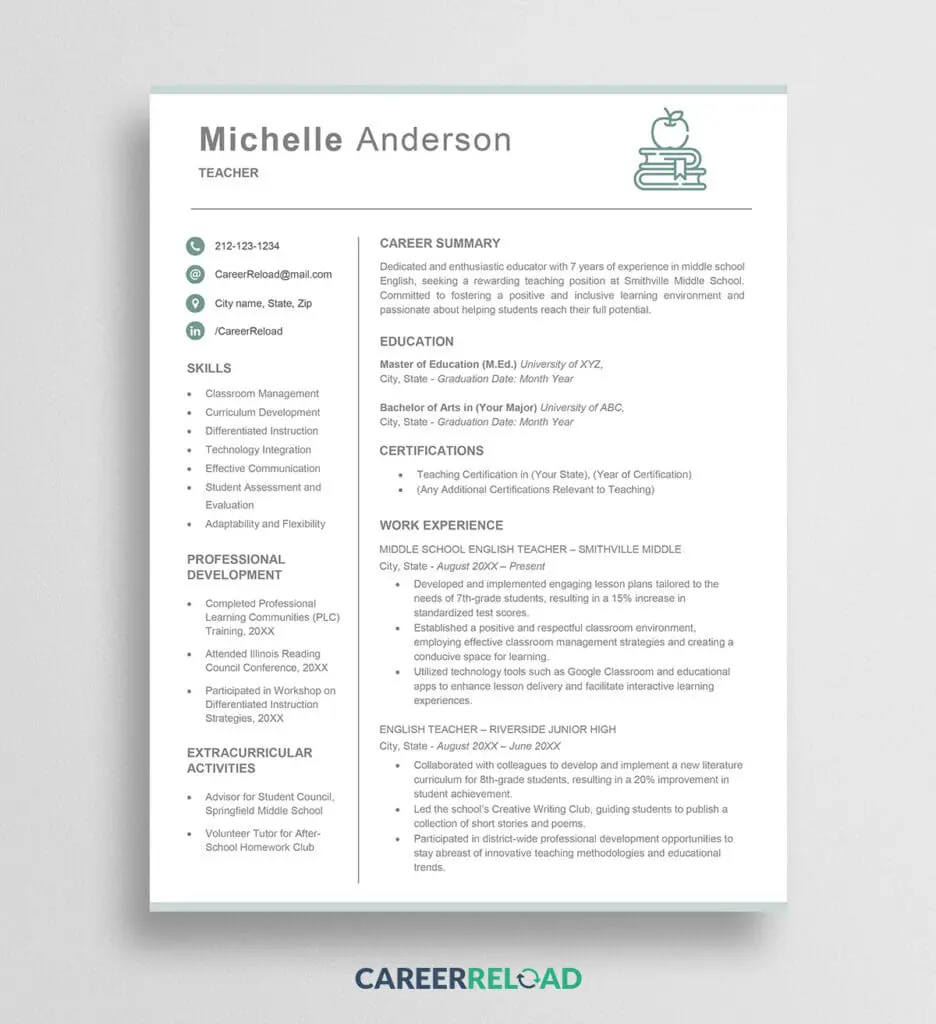 Teacher resume template
