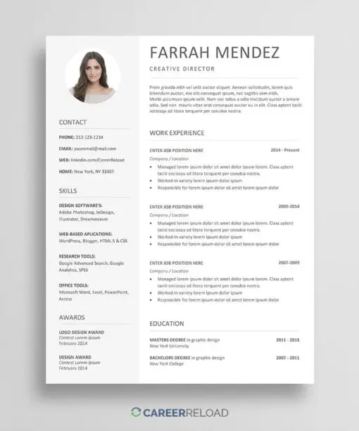 Free resume template download for Word