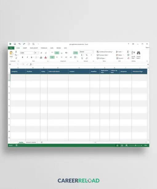 Job application tracker for Excel
