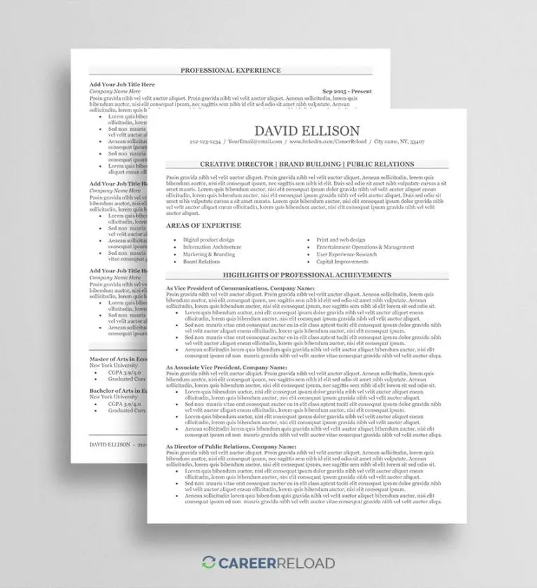 Executive resume template for Word