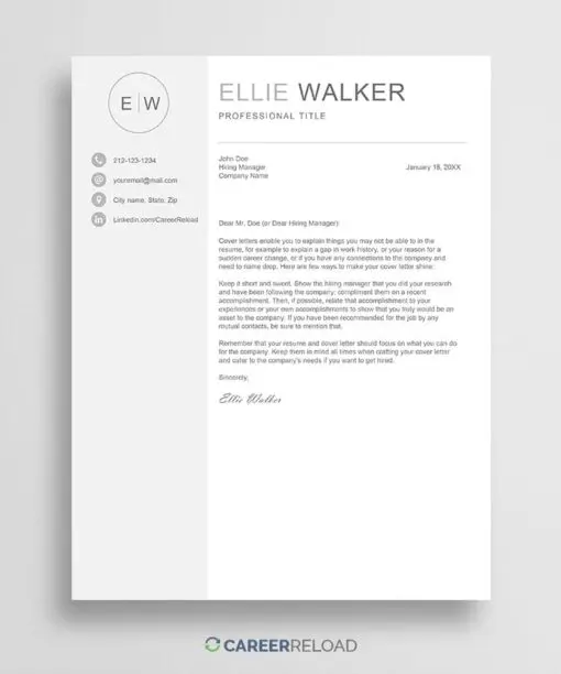 Cover letter template with monogram
