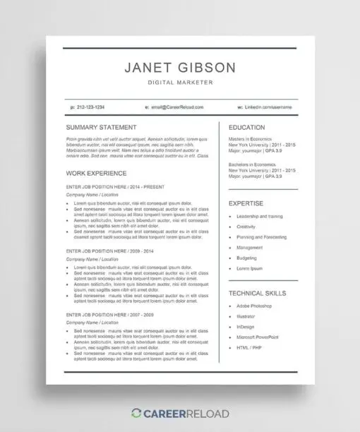 Clear Resume Template for Word