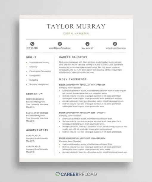Free resume layout for Microsoft Word