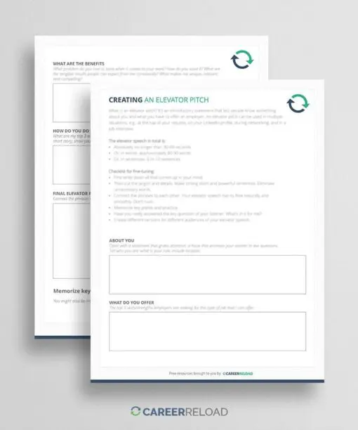 Elevator pitch worksheet