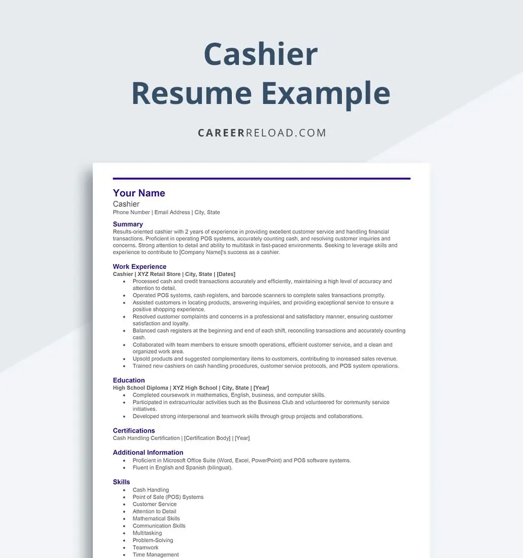 Cashier resume example