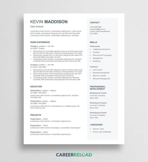 2 column ATS resume template for Word