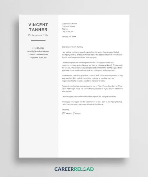 No notice resignation letter template