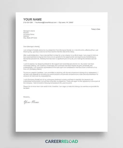 Retirement letter template