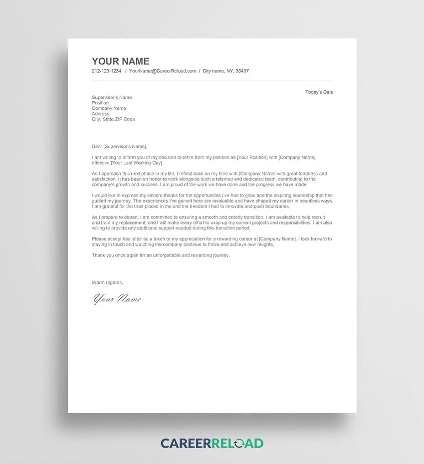 Retirement letter example