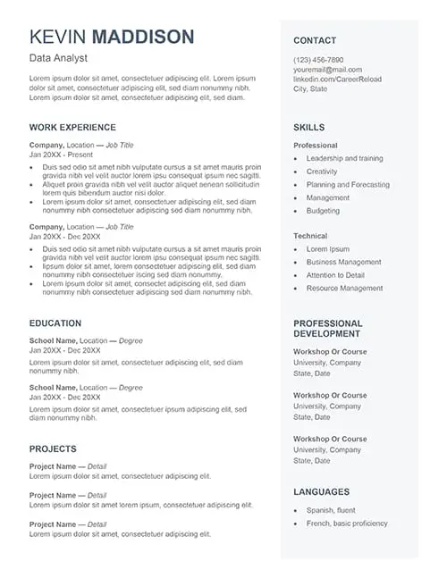 2 column ATS resume template