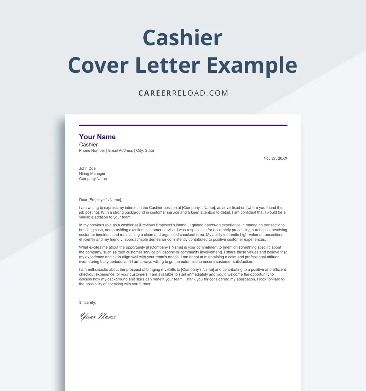 Cashier cover letter example