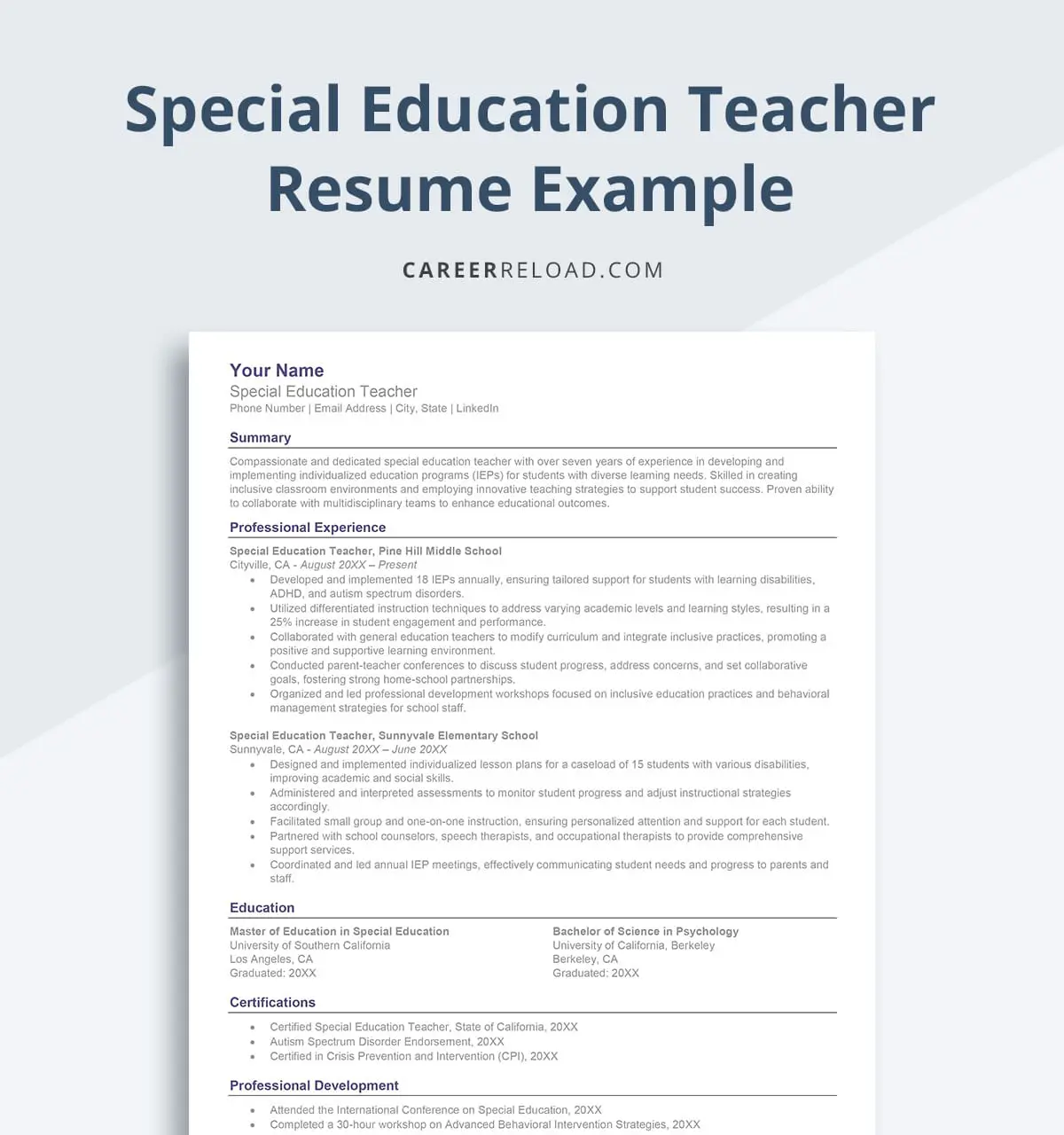 Special education teacher resume example