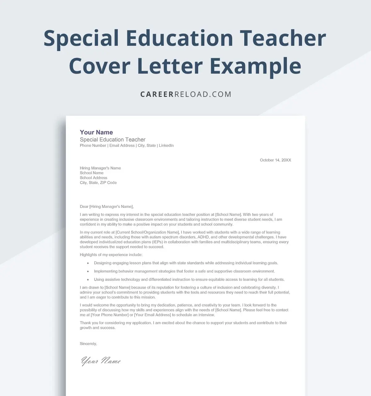 Special education teacher cover letter example