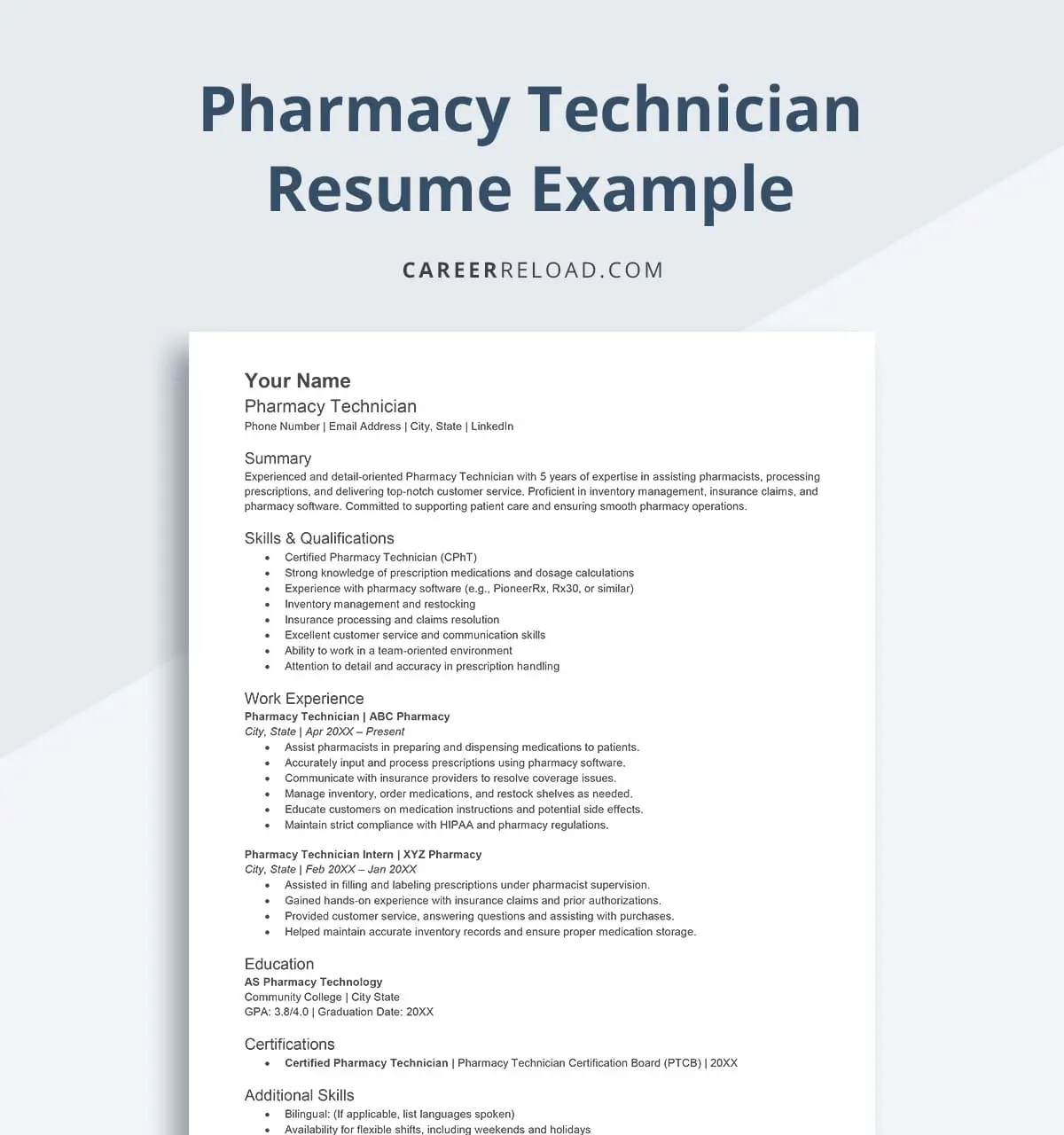 Pharmacy technician resume example