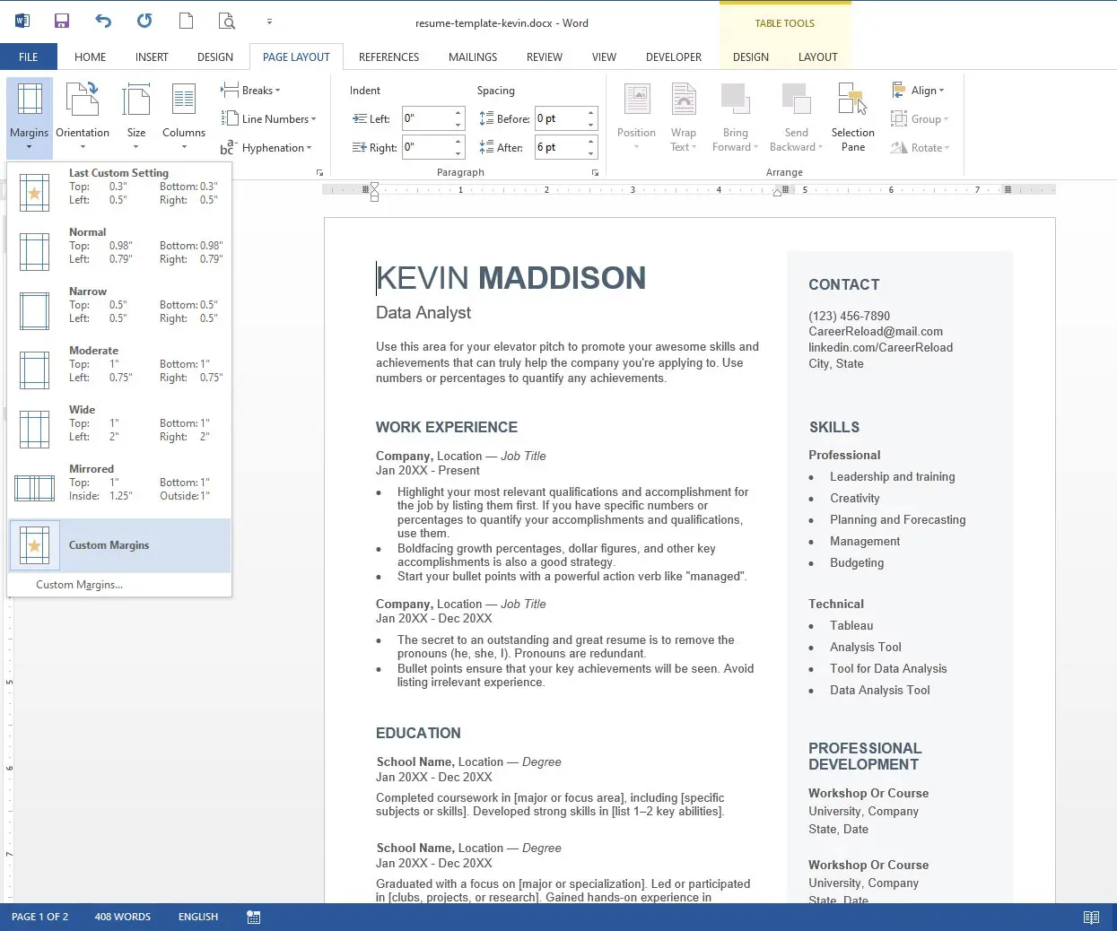 Margin and spacing