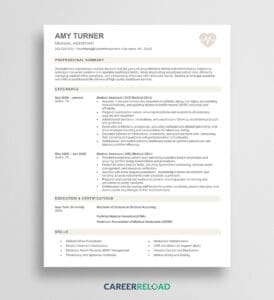 Free Nurse Resume Template - Amy - Career Reload