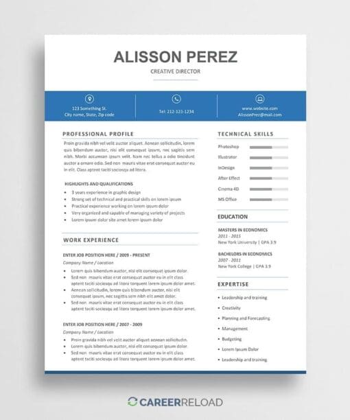 Free resume template for Word, instant download
