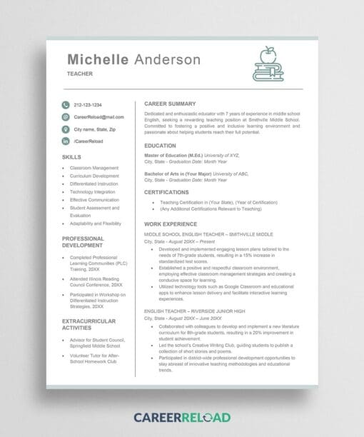 Teacher resume template