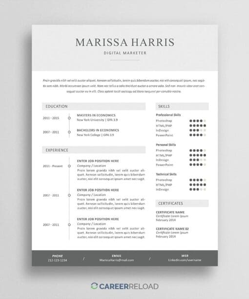 PSD Resume Template for Photoshop
