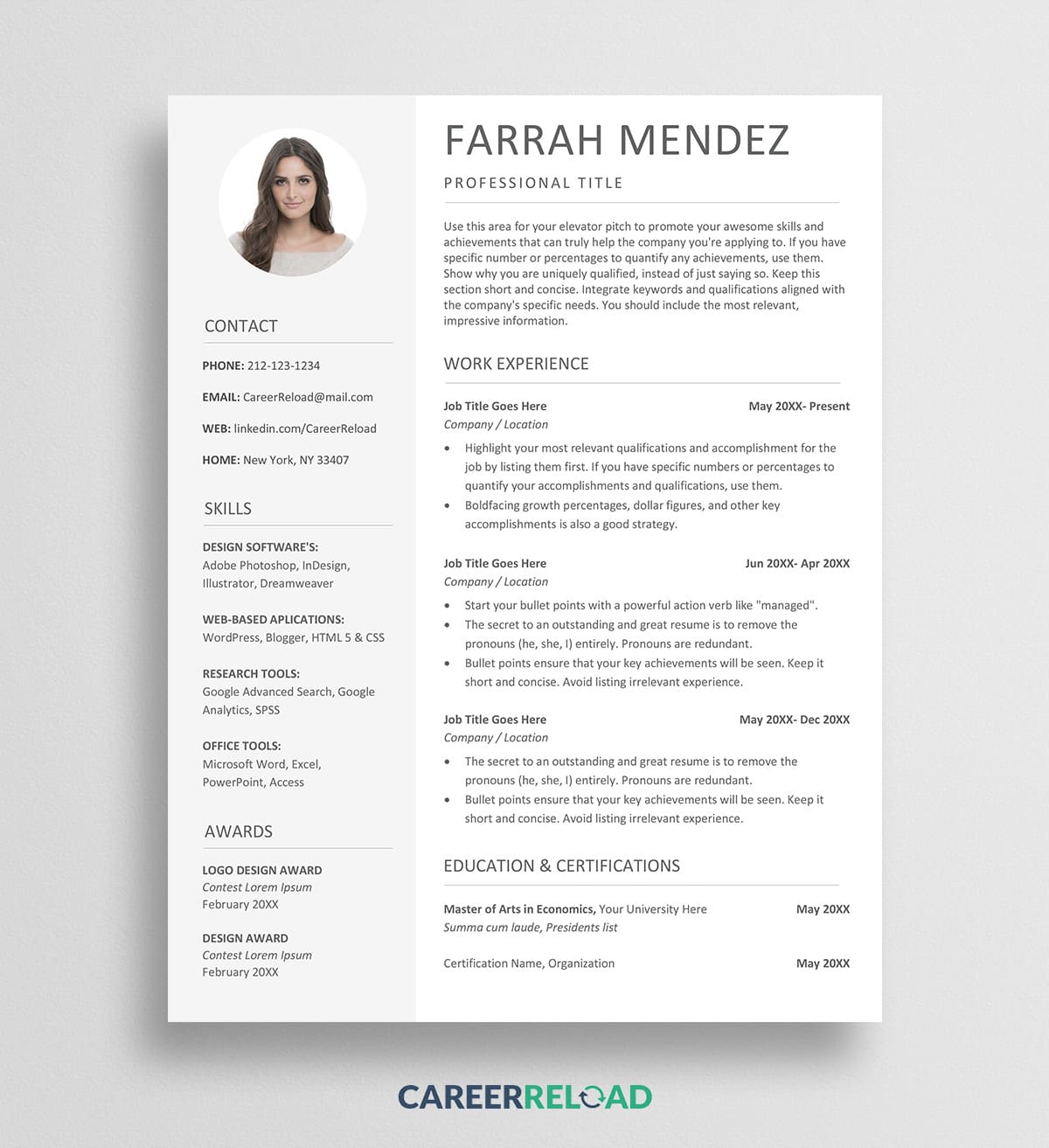 Free resume template download for Word