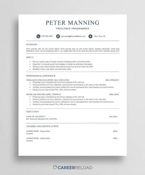 Free resume template freelancer