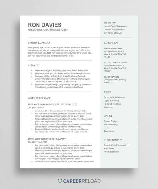 Freelancer Resume Template - Free Download