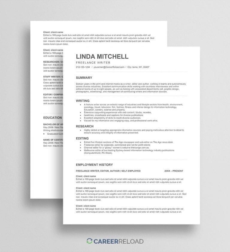 Freelancer resume template
