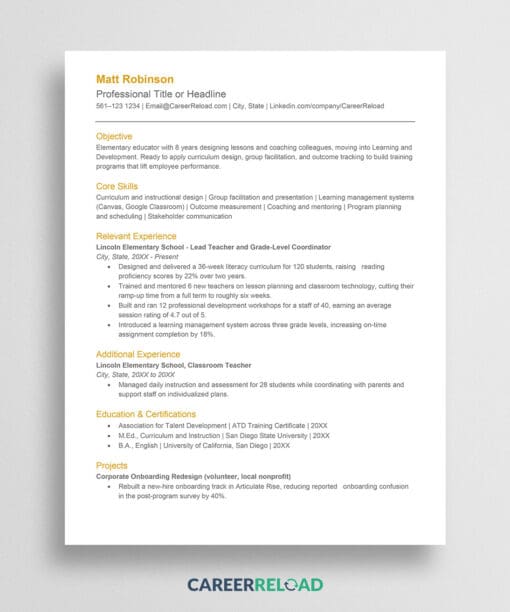 Resume Template for Career Change