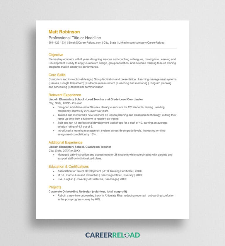 Resume Template for Career Change