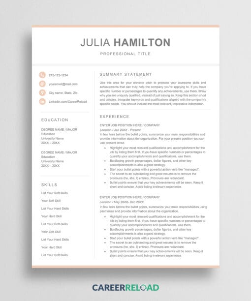 Feminine resume template - Julia