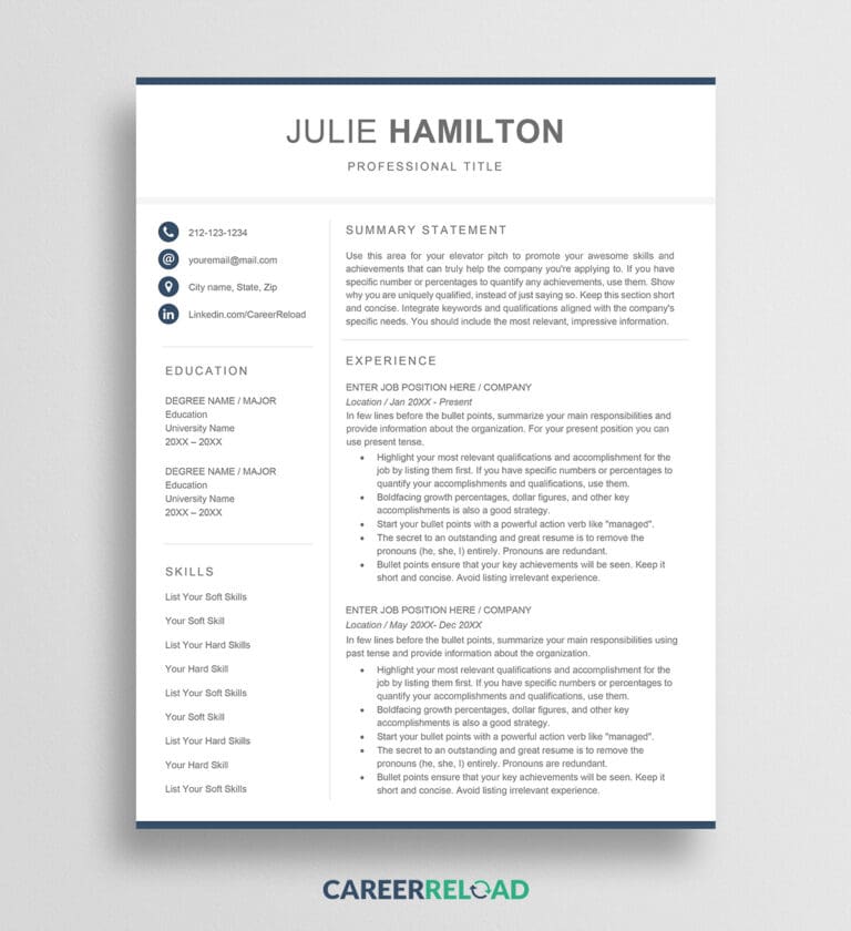 Free modern resume template - Julie