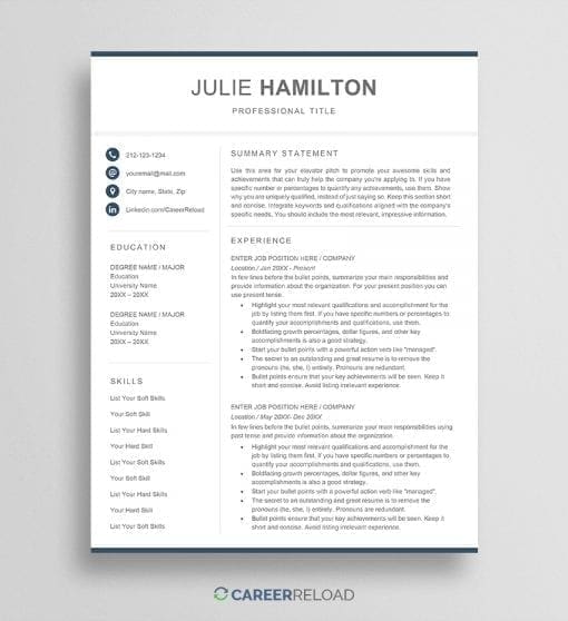 Free modern resume template