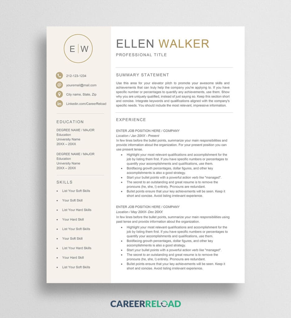 Visual Resume Template for Word - Free Download