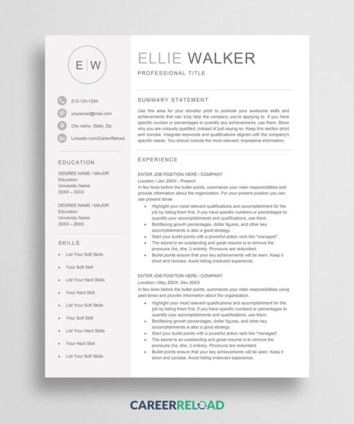 Resume with monogram