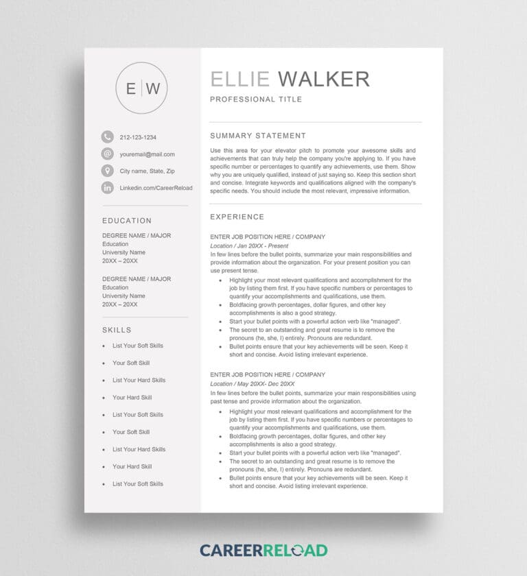 Resume with monogram