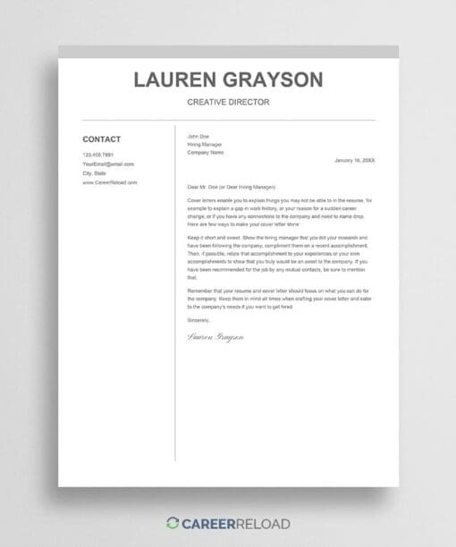 2 columns Google Docs cover letter
