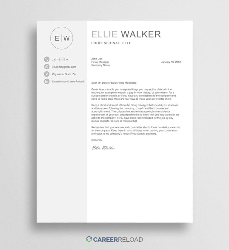 Cover letter template with monogram