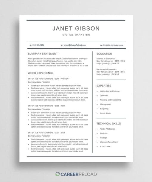 Clear Resume Template for Word