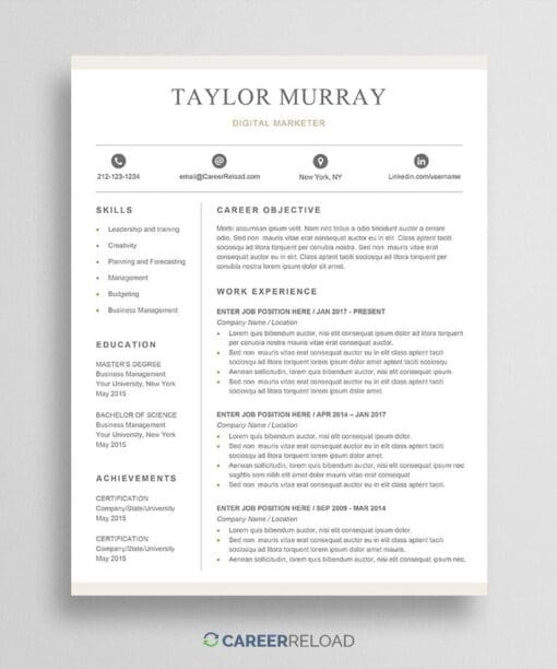Free resume layout for Microsoft Word