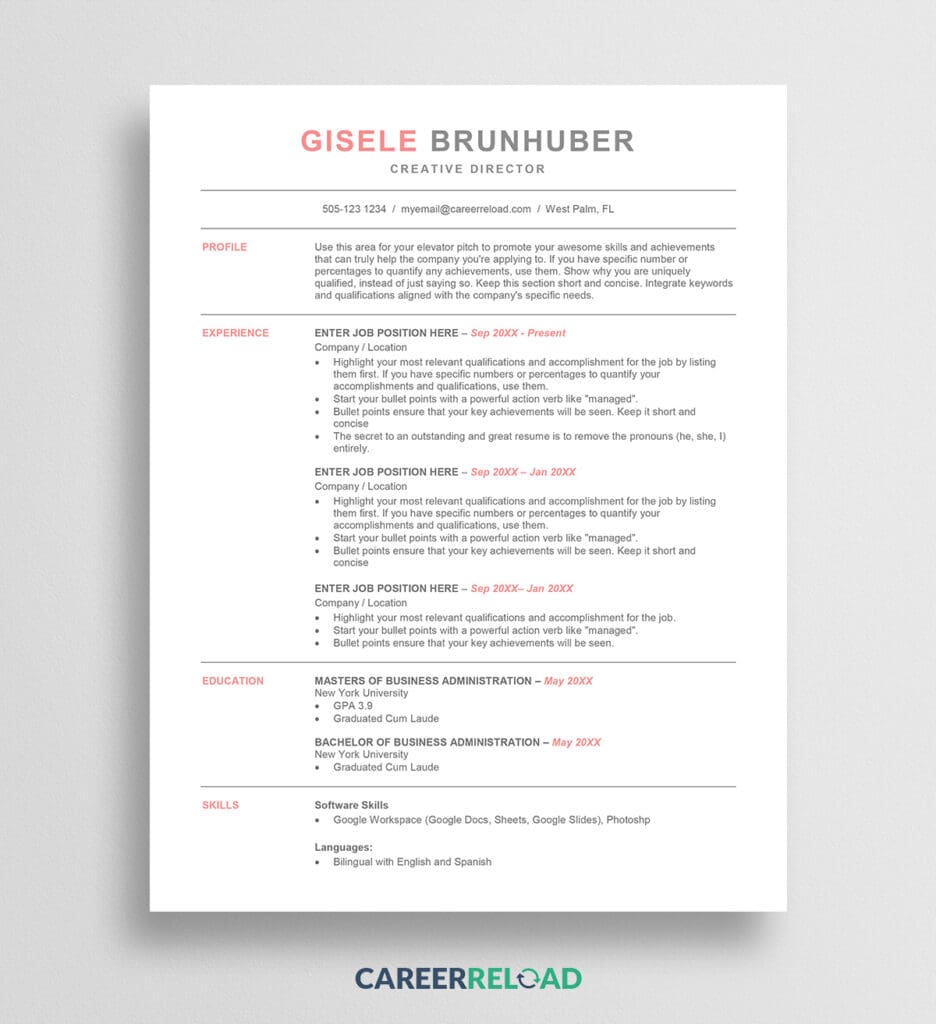 18+ Best ATS-Friendly Resume Templates - Career Reload