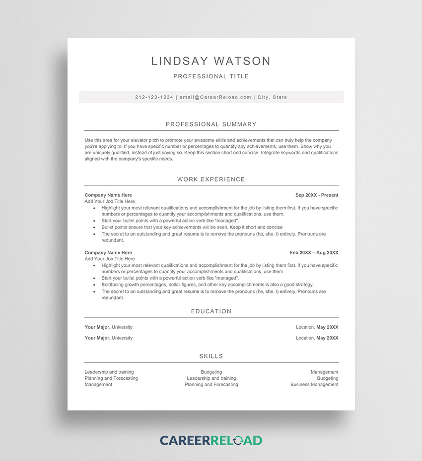 ATS Friendly Resume Template - Free Download for Word