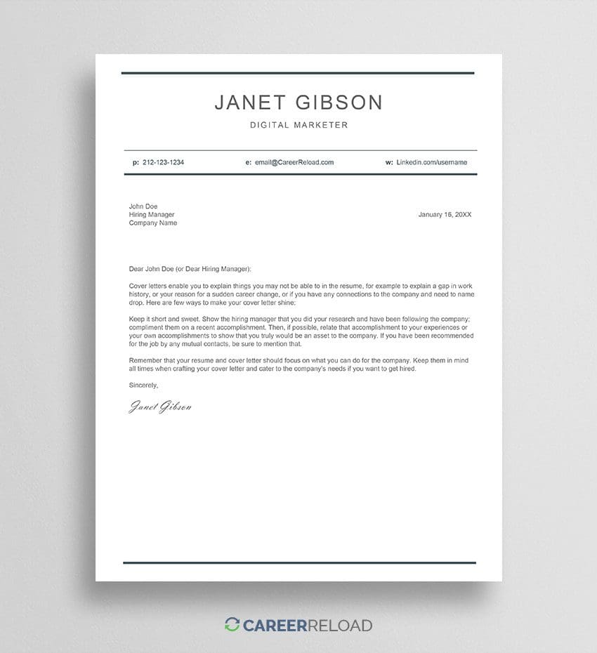 simple cover letter template word free download