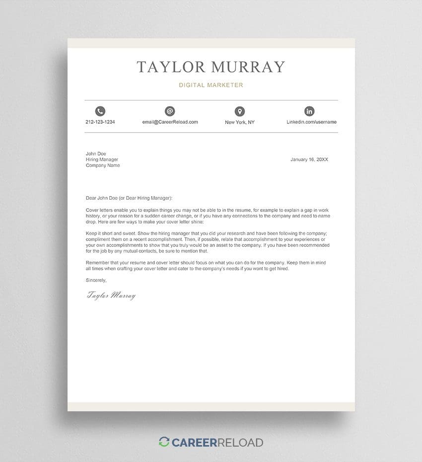 resume cover letter template word doc