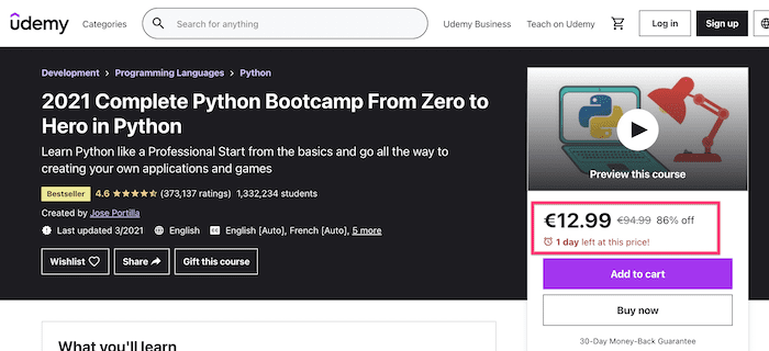Udemy's discounted courses