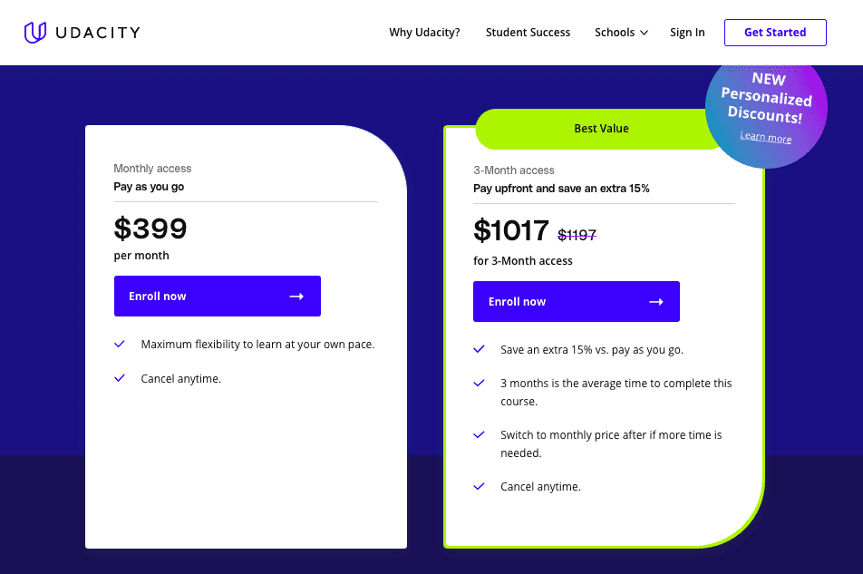 Udacity course prices