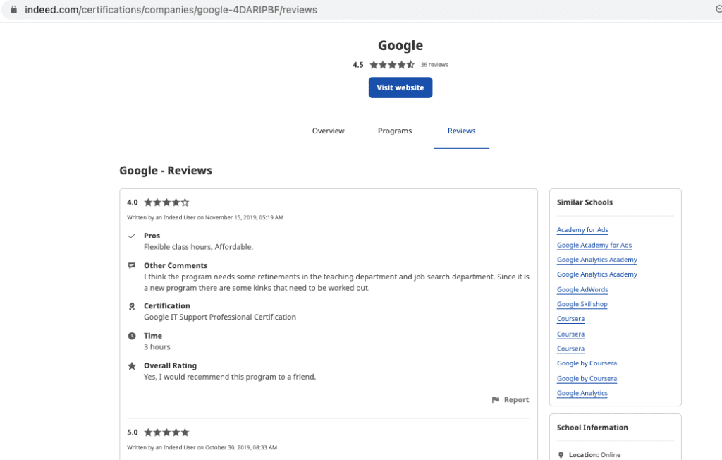Google career consumer reviews