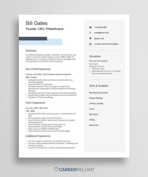 Bill Gates single page resume