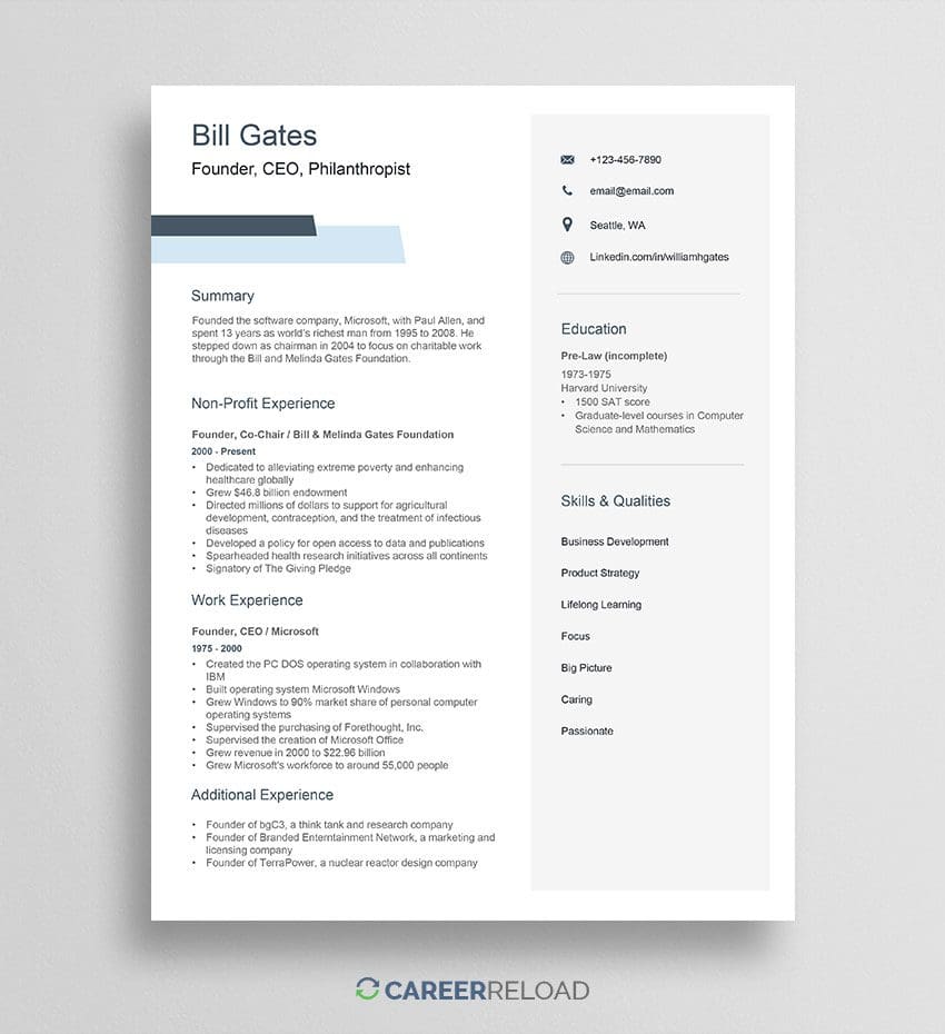 Bill Gates single page resume