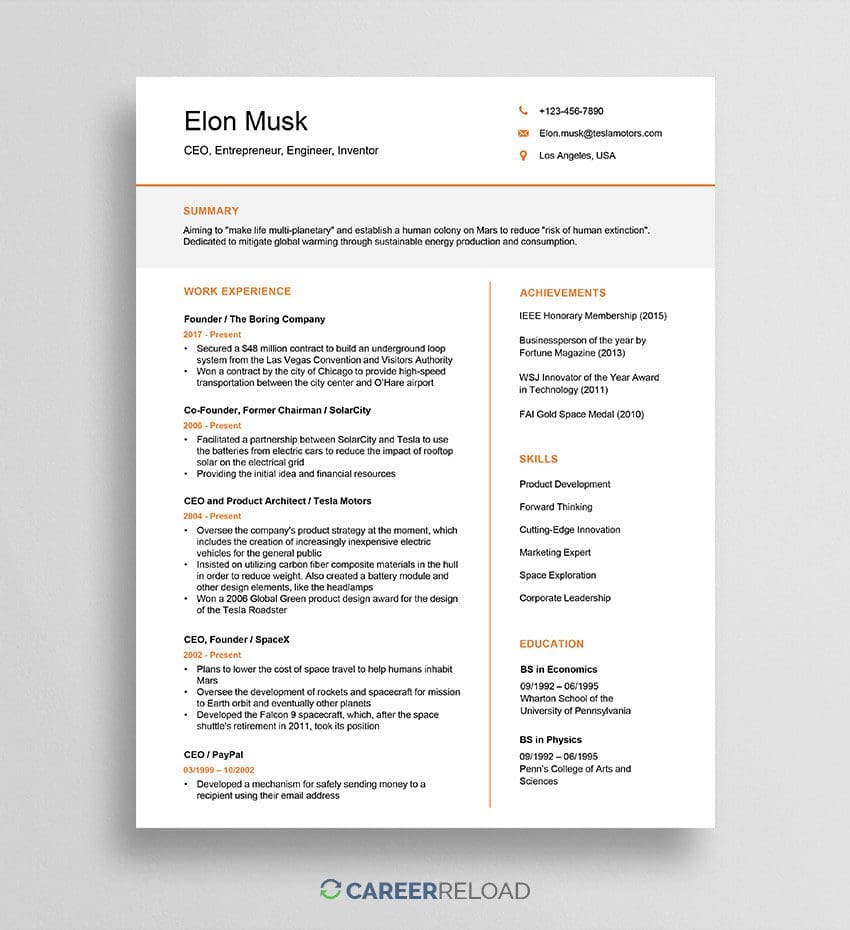 Elon Musk resume template